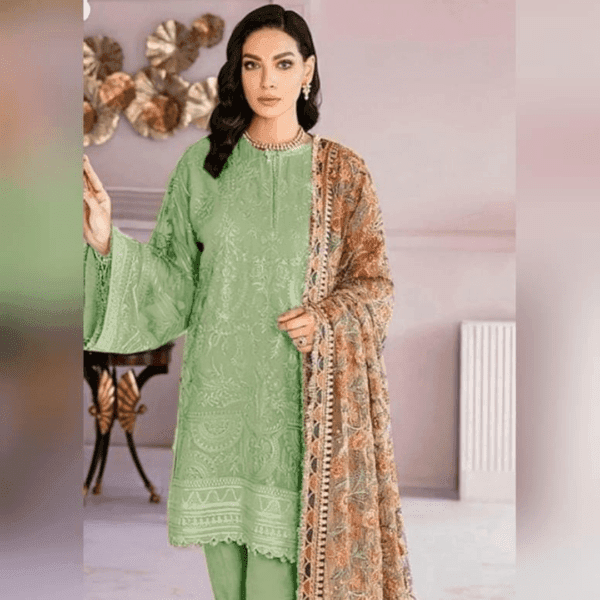 3 Pcs Women's Unstitched Linen Embroidered Suit