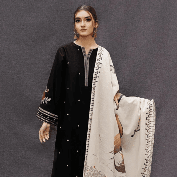 3 Pcs Unstitched Dhanak Embroidered Suit
