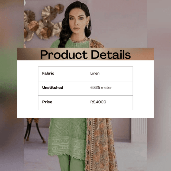 3 Pcs Women's Unstitched Linen Embroidered Suit - Image 3