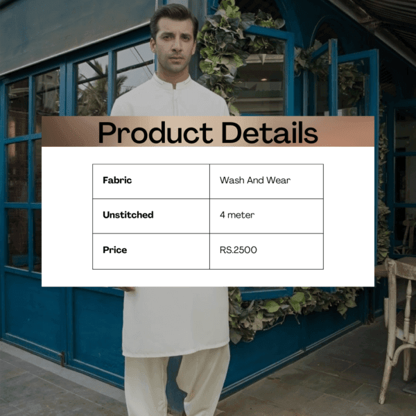 Men’s Unstitched Wash And Wear Plain Suit - Image 3