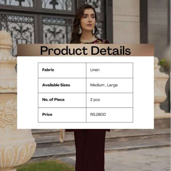 Elegant Maroon Embroidered Linen Shirt and Trouser Set - Image 3