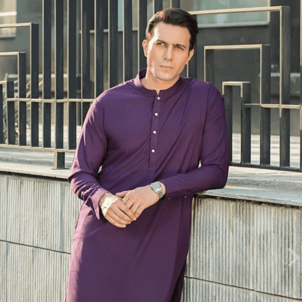 2 Pcs Men's Stitched Wash And Wear Plain Kurta Pajama